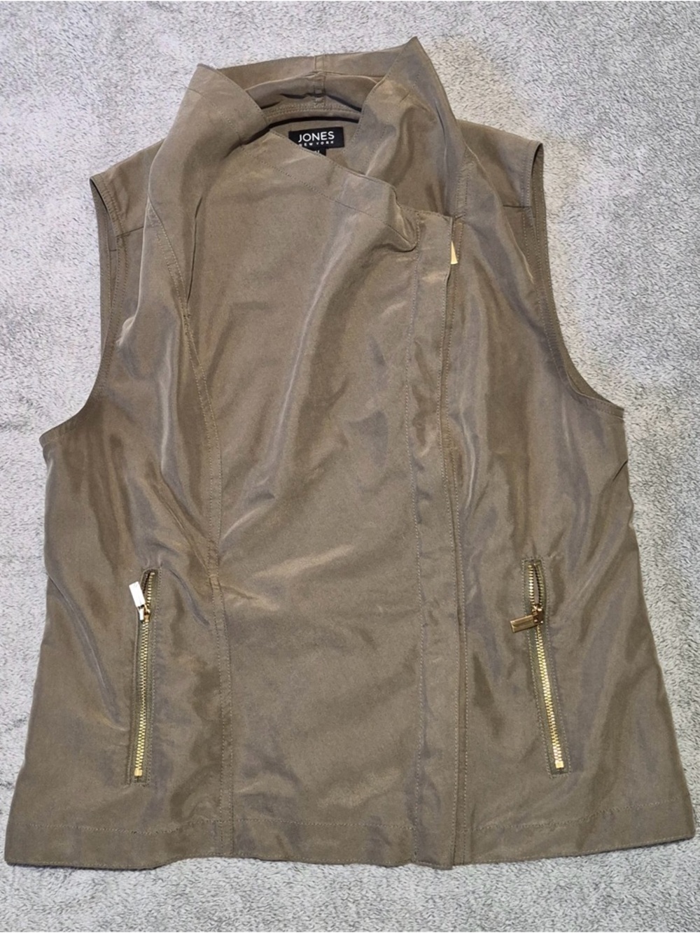 Jones New York Taupe Zip-Accent Utility Vest